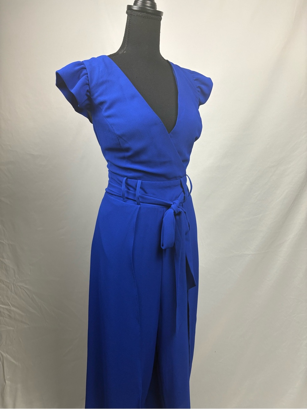 Cobalt Blue Wrap Jumpsuit with Tie Waist Belot